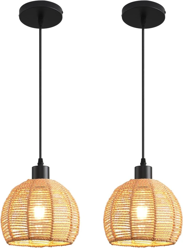 Main image of Woven Pendant Light Boho Chandelier, Rattan Pendant Lights Kitchen Island, Farmhouse Pendant Lighting with Hand Woven Wicker Shade, Boho Chandelier Light Fixtures Ceiling Hanging Light