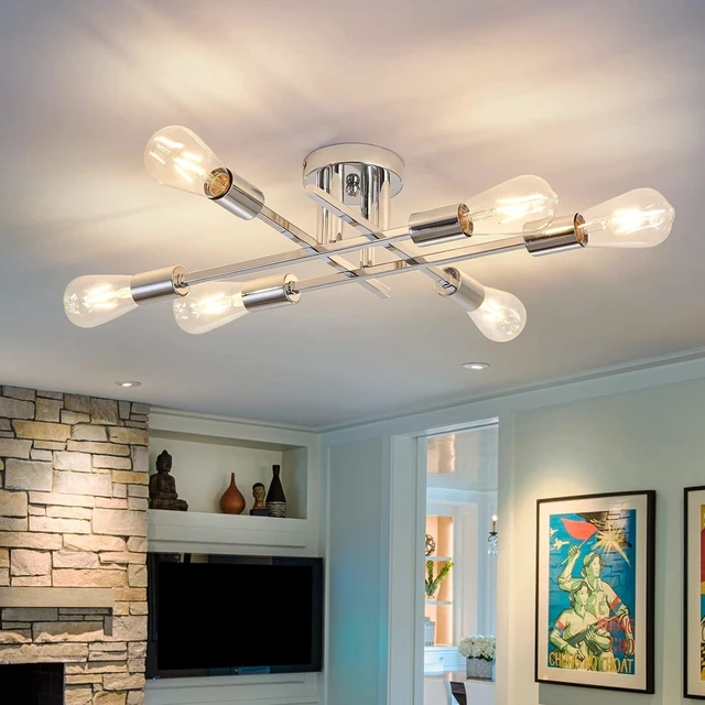 Main image of ZGLAOJT 6-Lights Semi Flush Mount Ceiling Light FixtureChrome Industrial ChandelierFarmhouse Lighting for Dining Room Living Room Kitchen Bedroom