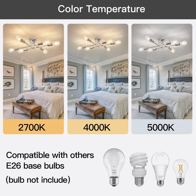 Alt view image 4 of 7 - ZGLAOJT 6-Lights Semi Flush Mount Ceiling Light FixtureChrome Industrial ChandelierFarmhouse Lighting for Dining Room Living Room Kitchen Bedroom
