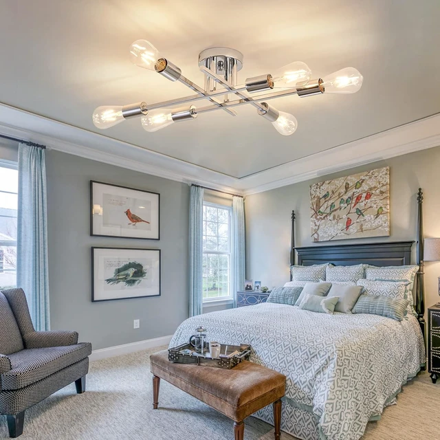 Alt view image 7 of 7 - ZGLAOJT 6-Lights Semi Flush Mount Ceiling Light FixtureChrome Industrial ChandelierFarmhouse Lighting for Dining Room Living Room Kitchen Bedroom