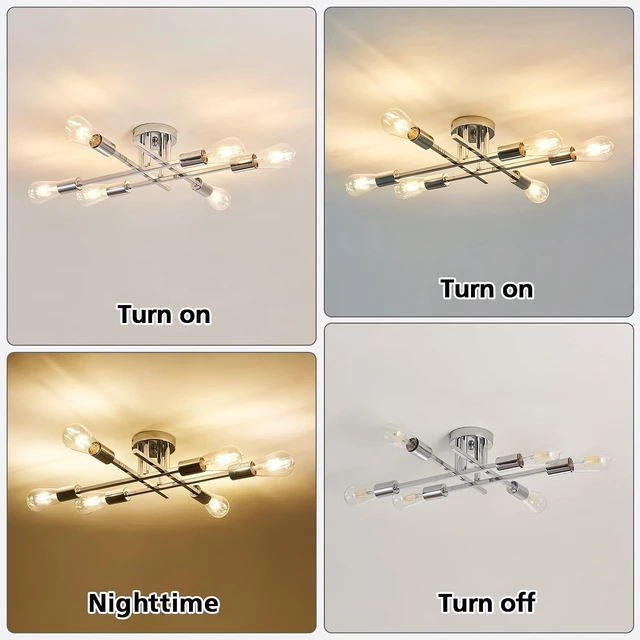 Alt view image 5 of 7 - ZGLAOJT 6-Lights Semi Flush Mount Ceiling Light FixtureChrome Industrial ChandelierFarmhouse Lighting for Dining Room Living Room Kitchen Bedroom