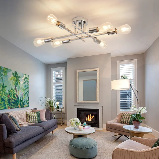 Alt view image 6 of 7 - ZGLAOJT 6-Lights Semi Flush Mount Ceiling Light FixtureChrome Industrial ChandelierFarmhouse Lighting for Dining Room Living Room Kitchen Bedroom