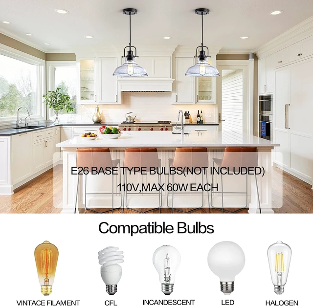 Alt view image 3 of 7 - Zlepmlla Glass Pendant Light, Black Famrhouse Pendant Light Fixture