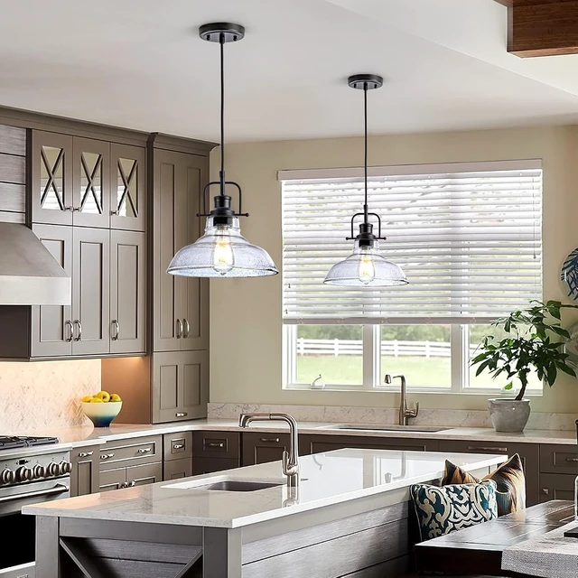 Alt view image 7 of 7 - Zlepmlla Glass Pendant Light, Black Famrhouse Pendant Light Fixture