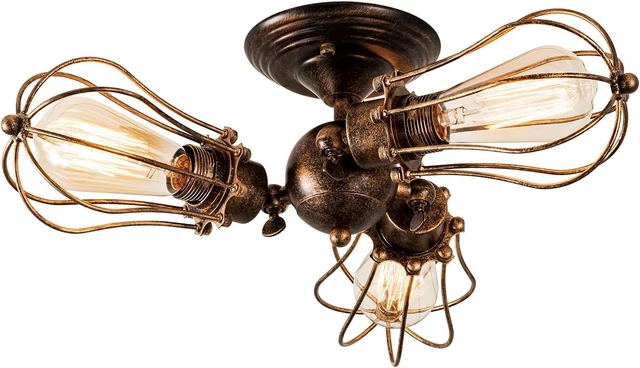 Main image of Vintage Ceiling Light Industrial Rotatable Semi-Flush Mount Ceiling Light Metal Lamp Fixtures Painted Finish (with 3 Light) (Bronze)