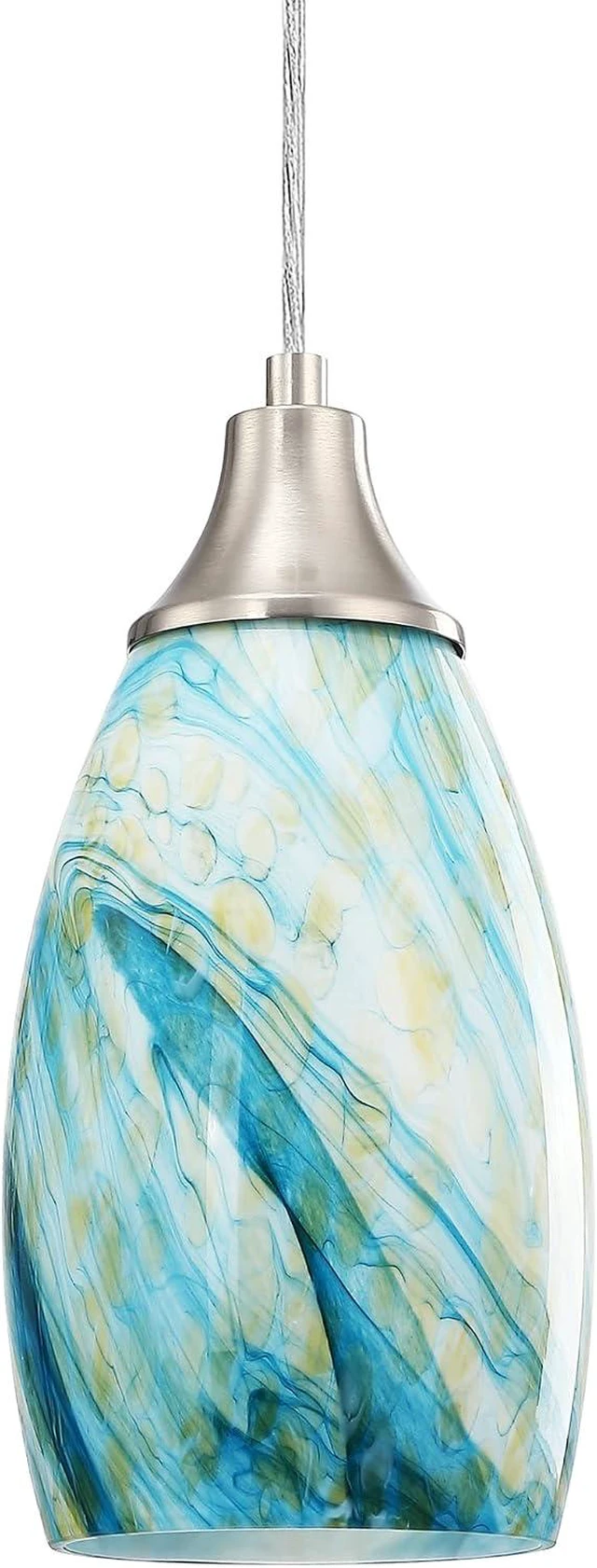 Main image of Art Glass Mini Pendant Lights for Kitchen Island Blown Art Glass Pendant Light Shade hanging ceiling lights with Brushed Nickel Finish for Kitchen Counter bar,Dining Room Blue Mixing Yellow-1P