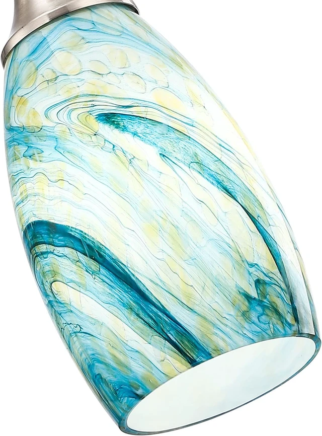 Alt view image 2 of 7 - Art Glass Mini Pendant Lights for Kitchen Island Blown Art Glass Pendant Light Shade hanging ceiling lights with Brushed Nickel Finish for Kitchen Counter bar,Dining Room Blue Mixing Yellow-1P