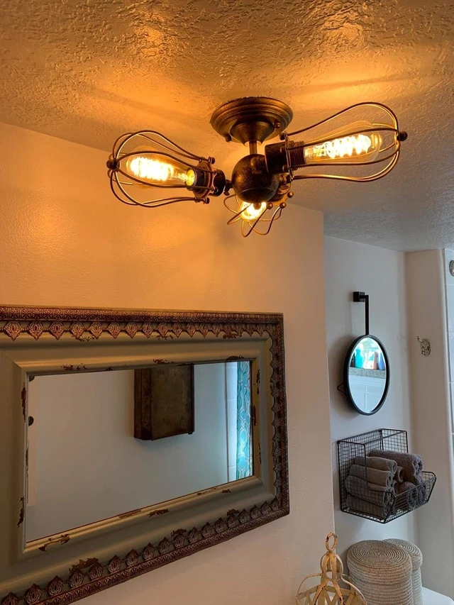 Alt view image 3 of 7 - Vintage Ceiling Light Industrial Rotatable Semi-Flush Mount Ceiling Light Metal Lamp Fixtures Painted Finish (with 3 Light) (Bronze)