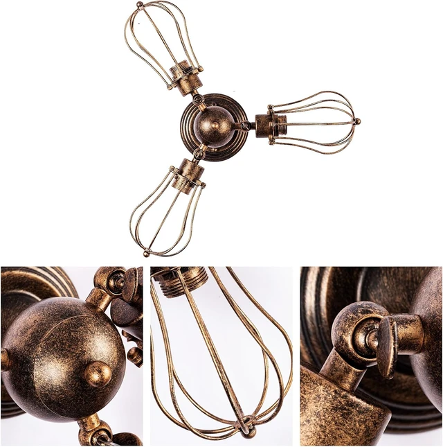 Alt view image 5 of 7 - Vintage Ceiling Light Industrial Rotatable Semi-Flush Mount Ceiling Light Metal Lamp Fixtures Painted Finish (with 3 Light) (Bronze)