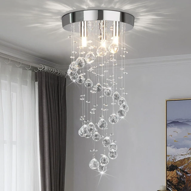 Main image of 3-Lights Spairal Crystal Chandelier,Modern Raindrop Light Fixture Pendant Ceiling Mount Lamp Lighting Fixtures for LivingRoom, Bedroom, Bathroom D9 X H21.3