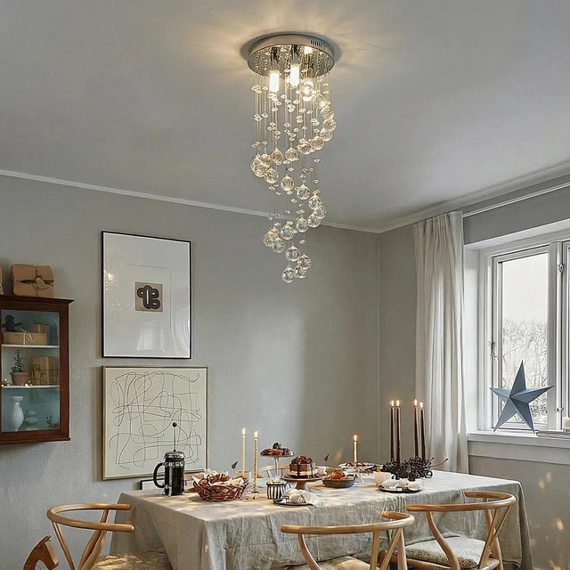 Alt view image 2 of 7 - 3-Lights Spairal Crystal Chandelier,Modern Raindrop Light Fixture Pendant Ceiling Mount Lamp Lighting Fixtures for LivingRoom, Bedroom, Bathroom D9 X H21.3