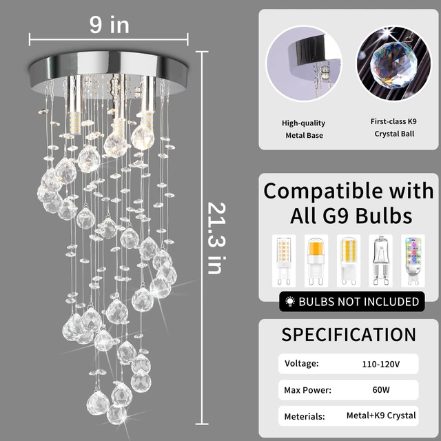Alt view image 5 of 7 - 3-Lights Spairal Crystal Chandelier,Modern Raindrop Light Fixture Pendant Ceiling Mount Lamp Lighting Fixtures for LivingRoom, Bedroom, Bathroom D9 X H21.3