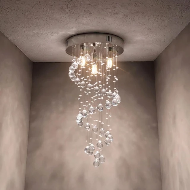 Alt view image 6 of 7 - 3-Lights Spairal Crystal Chandelier,Modern Raindrop Light Fixture Pendant Ceiling Mount Lamp Lighting Fixtures for LivingRoom, Bedroom, Bathroom D9 X H21.3