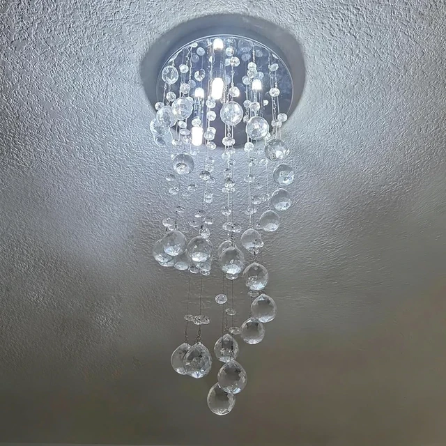 Alt view image 3 of 7 - 3-Lights Spairal Crystal Chandelier,Modern Raindrop Light Fixture Pendant Ceiling Mount Lamp Lighting Fixtures for LivingRoom, Bedroom, Bathroom D9 X H21.3