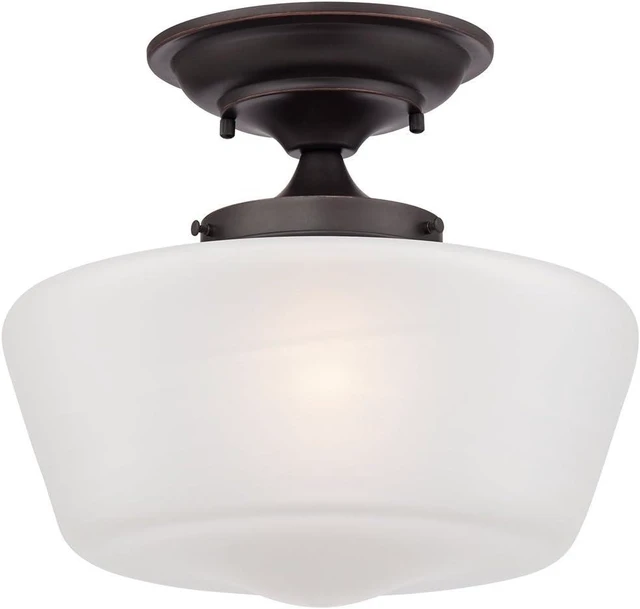 Main image of Regency Hill Schoolhouse 12" Wide Bronze White Glass Ceiling Light Fixture