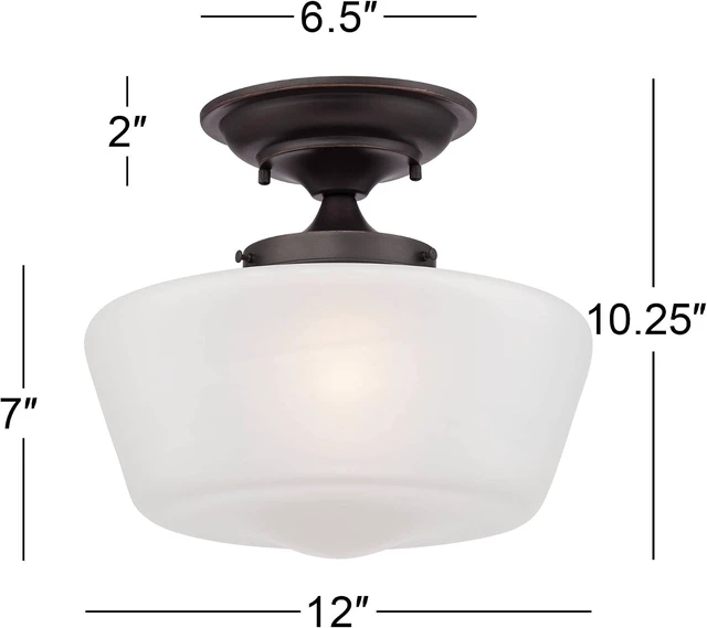Alt view image 3 of 7 - Regency Hill Schoolhouse 12" Wide Bronze White Glass Ceiling Light Fixture