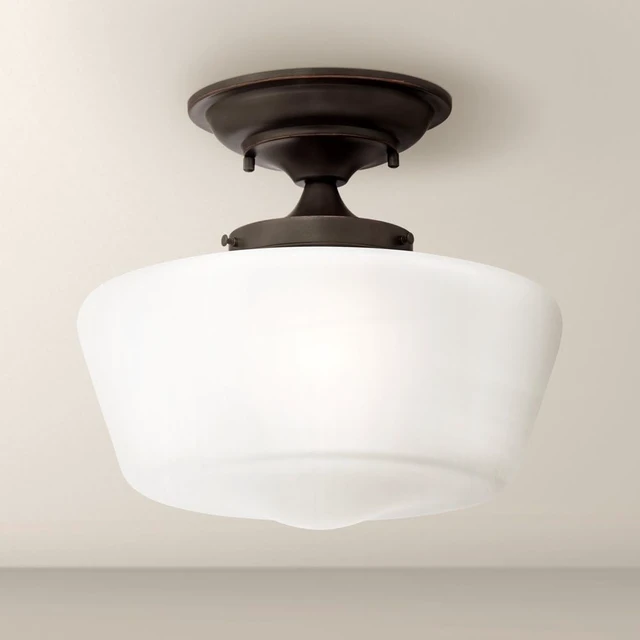 Alt view image 4 of 7 - Regency Hill Schoolhouse 12" Wide Bronze White Glass Ceiling Light Fixture