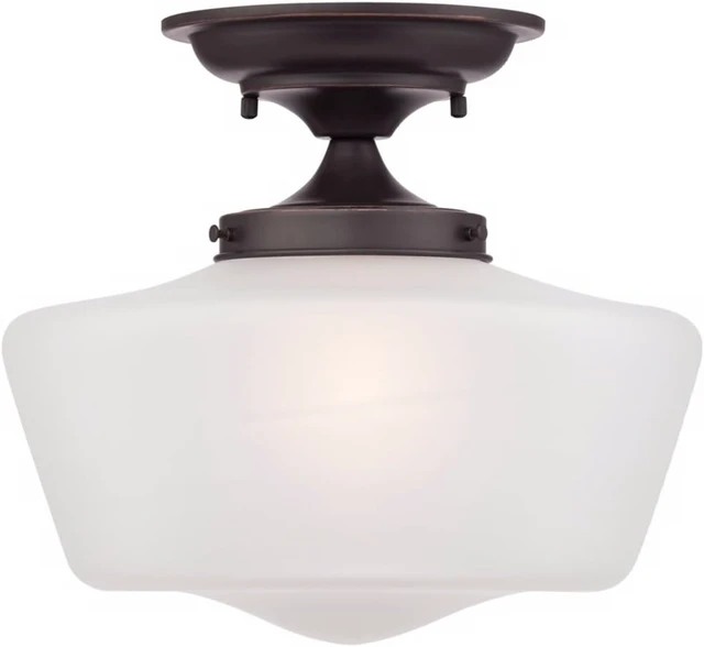 Alt view image 5 of 7 - Regency Hill Schoolhouse 12" Wide Bronze White Glass Ceiling Light Fixture