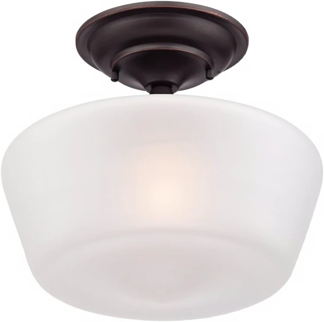 Alt view image 6 of 7 - Regency Hill Schoolhouse 12" Wide Bronze White Glass Ceiling Light Fixture