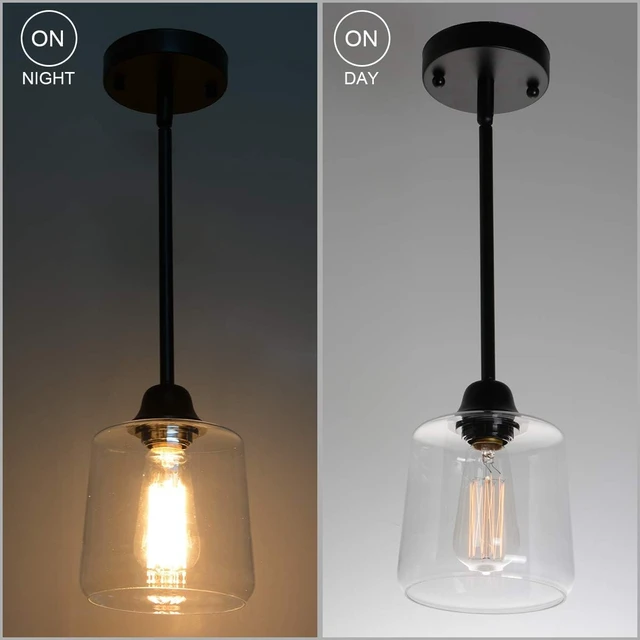 Alt view image 2 of 7 - VILUXY Vintage Glass Pendant Light, Single Hanging Pendant Lighting, Black with Clear Glass Shade Classic for Farmhouse, Entryway, Dining Room, Kitchen Island, Foyer