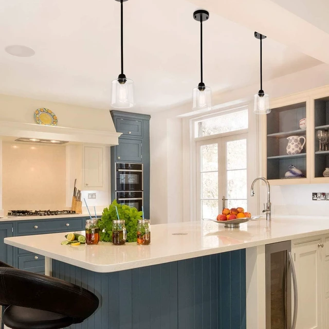 Alt view image 3 of 7 - VILUXY Vintage Glass Pendant Light, Single Hanging Pendant Lighting, Black with Clear Glass Shade Classic for Farmhouse, Entryway, Dining Room, Kitchen Island, Foyer