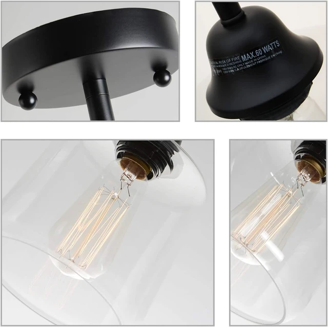 Alt view image 4 of 7 - VILUXY Vintage Glass Pendant Light, Single Hanging Pendant Lighting, Black with Clear Glass Shade Classic for Farmhouse, Entryway, Dining Room, Kitchen Island, Foyer