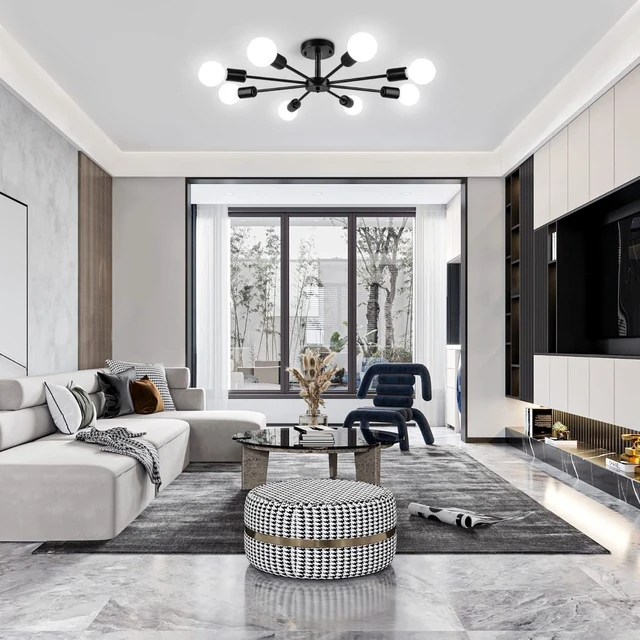 Alt view image 3 of 7 - Modern Chandelier for Living Room, Black Semi Flush Mount Ceiling Light