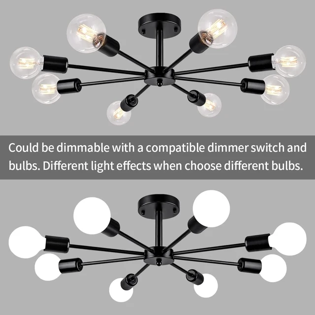 Alt view image 5 of 7 - Modern Chandelier for Living Room, Black Semi Flush Mount Ceiling Light