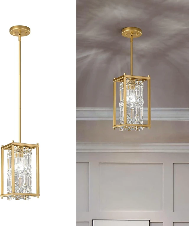 Main image of LMQNINE Modern Gold Pendant Light Fixtures for Kitchen Island, Crystal Chandelier Lights Fixture, Elegant Adjustable Pendant Lighting for Dining Room Bedroom (Square 1-Light)
