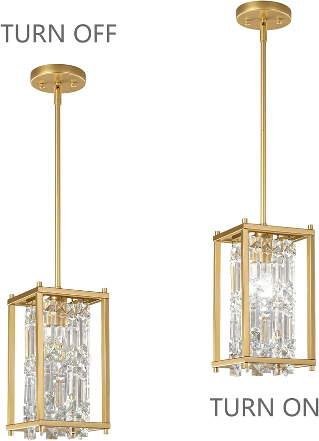 Alt view image 7 of 7 - LMQNINE Modern Gold Pendant Light Fixtures for Kitchen Island, Crystal Chandelier Lights Fixture, Elegant Adjustable Pendant Lighting for Dining Room Bedroom (Square 1-Light)