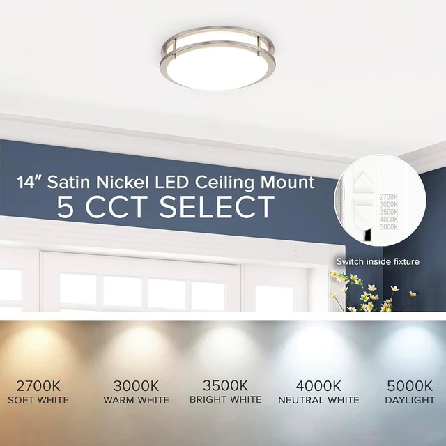 Alt view image 6 of 7 - Maxxima 14" LED Satin Nickel Flush Mount Ceiling Light, 5 CCT, 2100 Lumens