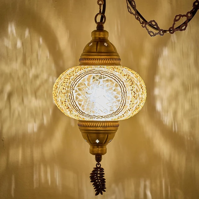 Main image of DEMMEX Authentic Turkish Plug in Pendant Light, 6.5" Big Size Globe, Made in Turkey, Turkish Moroccan Mosaic Ceiling Hanging Pendant Light Fixture Lamp, Swag Plug-in with 15ft Cord and Chain