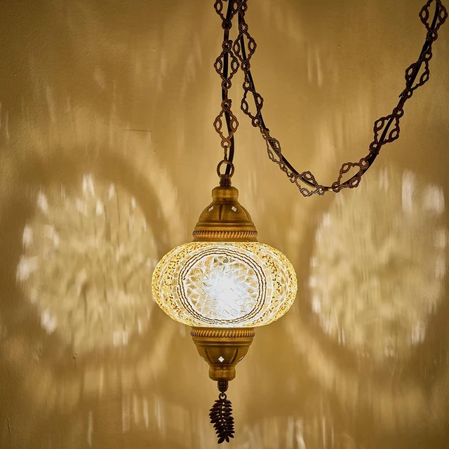 Alt view image 2 of 4 - DEMMEX Authentic Turkish Plug in Pendant Light, 6.5" Big Size Globe, Made in Turkey, Turkish Moroccan Mosaic Ceiling Hanging Pendant Light Fixture Lamp, Swag Plug-in with 15ft Cord and Chain