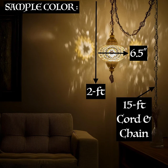 Alt view image 4 of 4 - DEMMEX Authentic Turkish Plug in Pendant Light, 6.5" Big Size Globe, Made in Turkey, Turkish Moroccan Mosaic Ceiling Hanging Pendant Light Fixture Lamp, Swag Plug-in with 15ft Cord and Chain