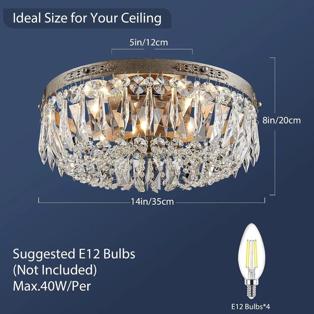 Alt view image 3 of 7 - Bestier Antique Silver French Empire Crystal Semi Flush Mount Chandelier Lighting LED Ceiling Light Fixture Lamp for Dining Room Bathroom Bedroom Livingroom 4 E12 Bulbs Required D14 in X H8 in