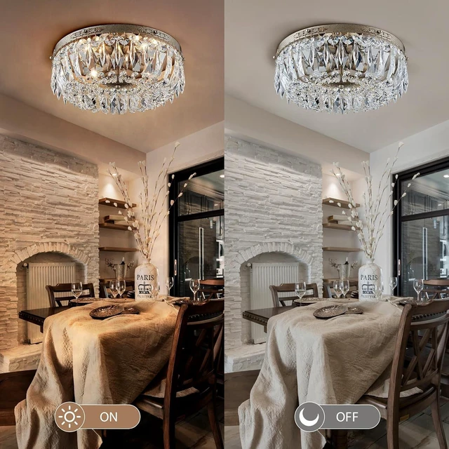 Alt view image 5 of 7 - Bestier Antique Silver French Empire Crystal Semi Flush Mount Chandelier Lighting LED Ceiling Light Fixture Lamp for Dining Room Bathroom Bedroom Livingroom 4 E12 Bulbs Required D14 in X H8 in