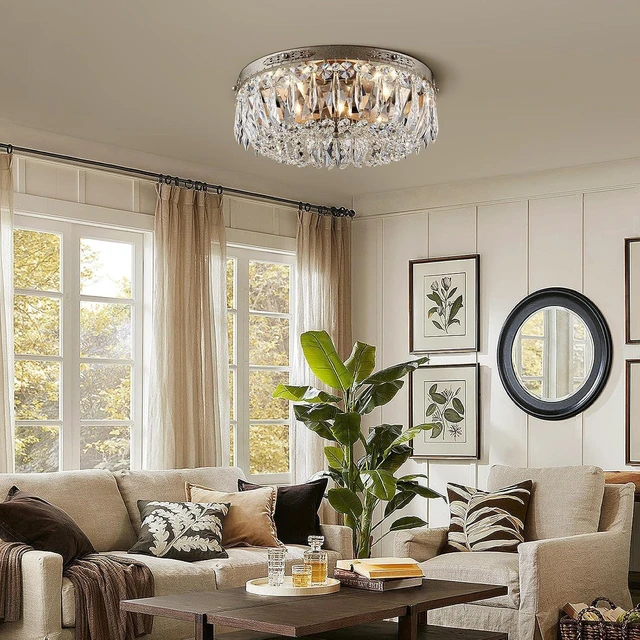 Alt view image 7 of 7 - Bestier Antique Silver French Empire Crystal Semi Flush Mount Chandelier Lighting LED Ceiling Light Fixture Lamp for Dining Room Bathroom Bedroom Livingroom 4 E12 Bulbs Required D14 in X H8 in