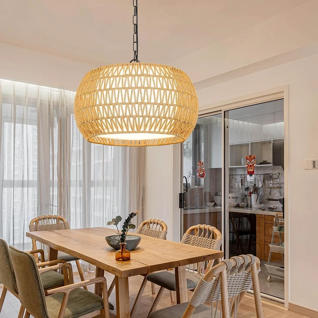 Alt view image 2 of 7 - ZECOXOL Rattan Farmhouse Chandelier Light Fixtures, 5-Lights Boho Large Pendant Light,Hand Woven Chandeliers for Dining Room with Fabric Shade,Rustic Chandeliers (Cydariform, 17.8inch)