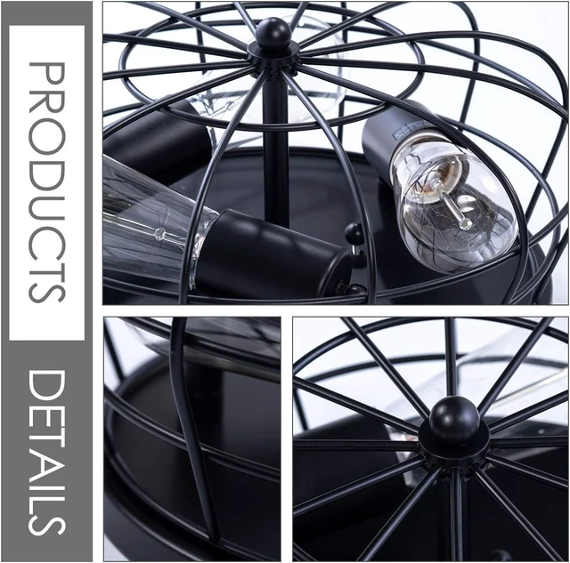 Alt view image 6 of 7 - VILUXY Industrial Black Semi Flush Mount Ceiling Light 3-Light Rustic Ceiling Lamp Fixture with Metal Cage for Kitchen Living Room Dining Room Bedroom Hallway