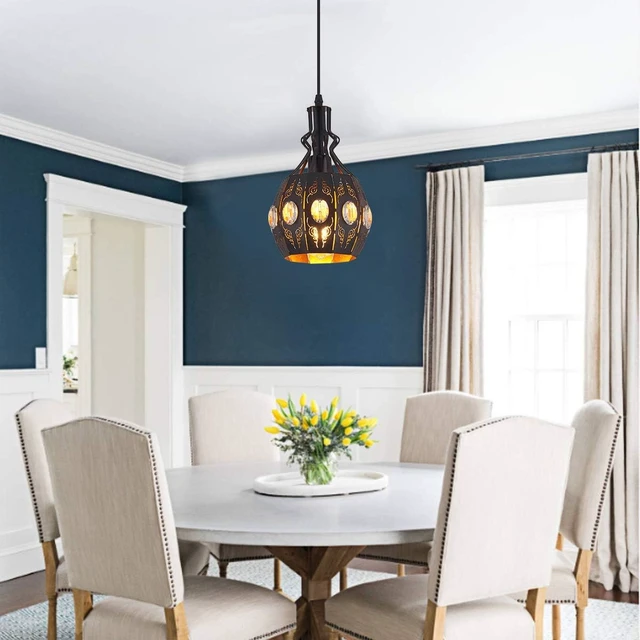 Alt view image 2 of 7 - YLONG-ZS Hanging Lamp Swag Lights Plug in Pendant Light,Hanging Lights with Plug in Cord Small Black Vintage Rustic Dimmable Hanging Ceiling Lamp for Corner Restaurant Living Room Bedroom