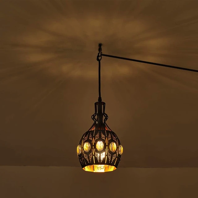 Alt view image 5 of 7 - YLONG-ZS Hanging Lamp Swag Lights Plug in Pendant Light,Hanging Lights with Plug in Cord Small Black Vintage Rustic Dimmable Hanging Ceiling Lamp for Corner Restaurant Living Room Bedroom