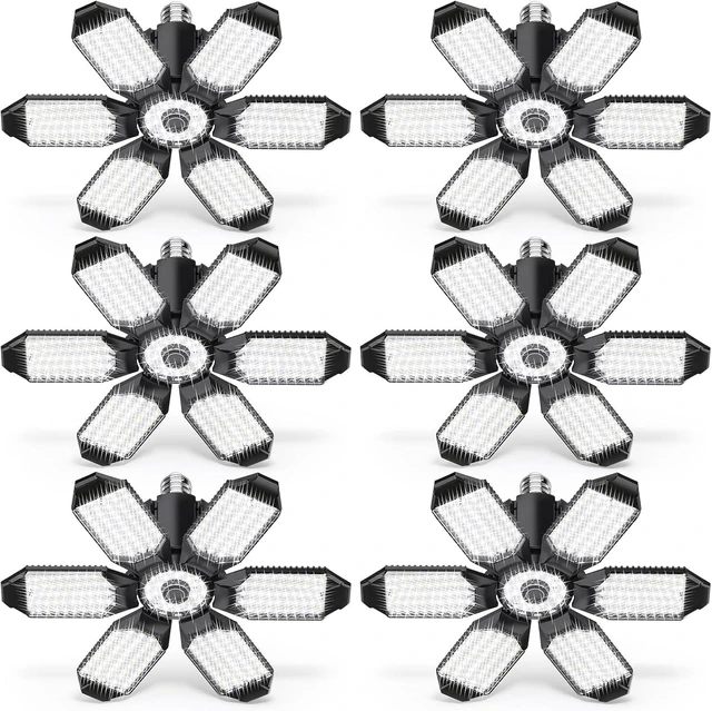 Main image of 6 Pack 220W Garage Light Ceiling Led Deformable LED Shop Lights for Workshop E26 E27 Screw in Garage