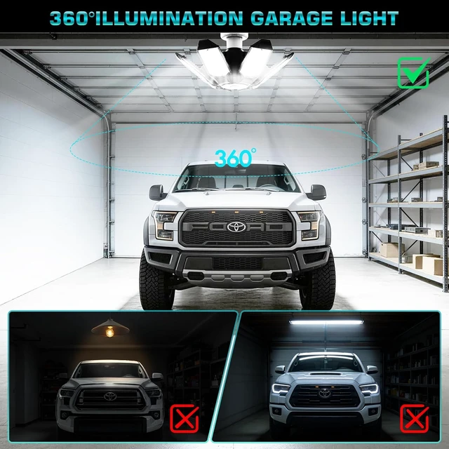 Alt view image 4 of 7 - 6 Pack 220W Garage Light Ceiling Led Deformable LED Shop Lights for Workshop E26 E27 Screw in Garage