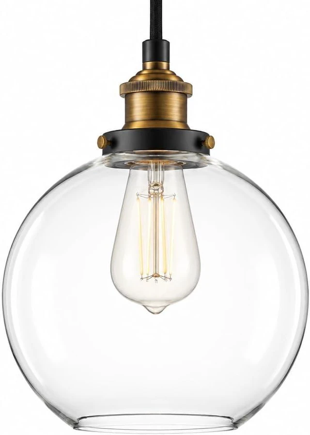 Main image of Linea di Liara Primo Globe Pendant Light, Black/Brass, Clear Glass