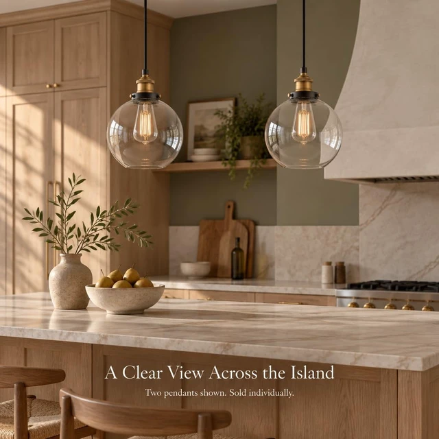 Alt view image 2 of 7 - Linea di Liara Primo Globe Pendant Light, Black/Brass, Clear Glass