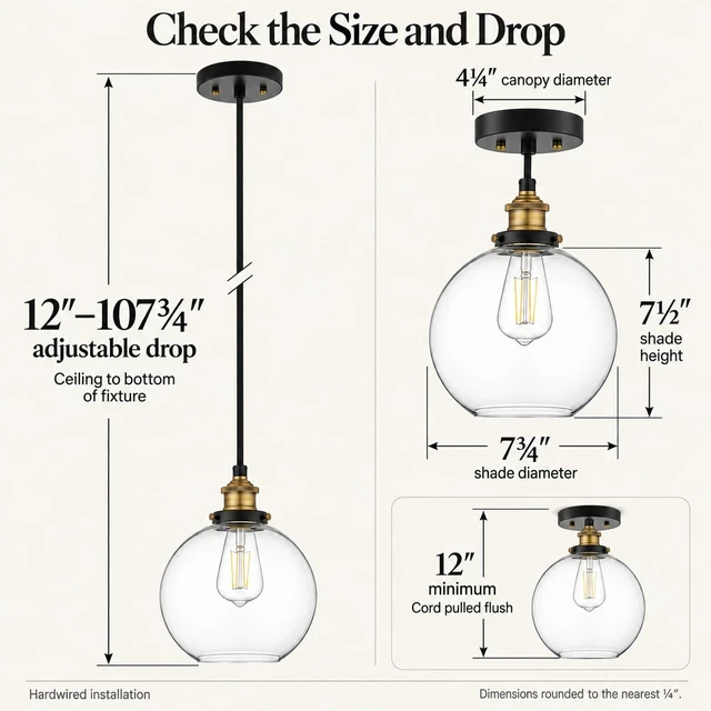 Alt view image 3 of 7 - Linea di Liara Primo Globe Pendant Light, Black/Brass, Clear Glass