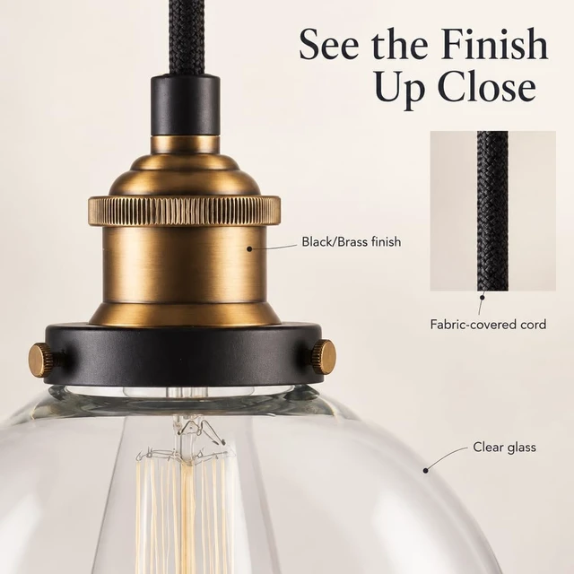 Alt view image 4 of 7 - Linea di Liara Primo Globe Pendant Light, Black/Brass, Clear Glass