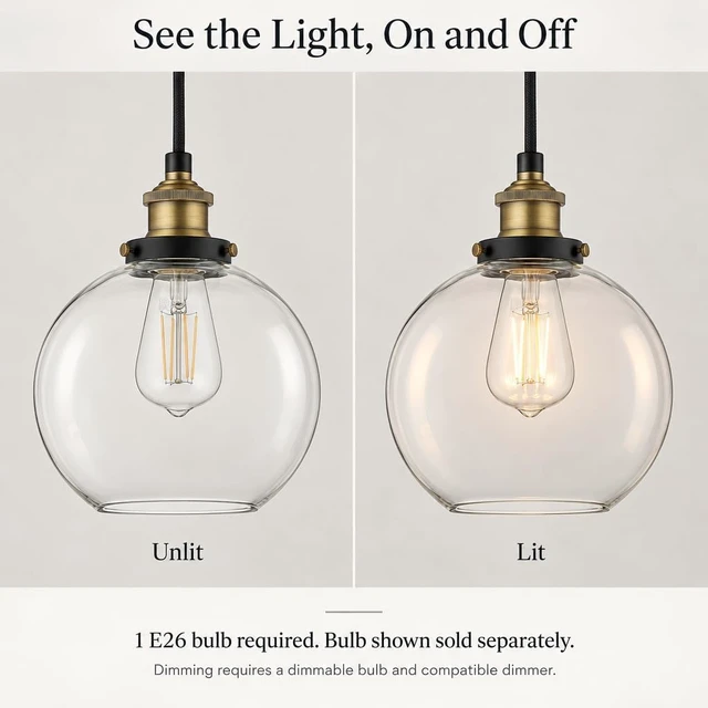 Alt view image 5 of 7 - Linea di Liara Primo Globe Pendant Light, Black/Brass, Clear Glass