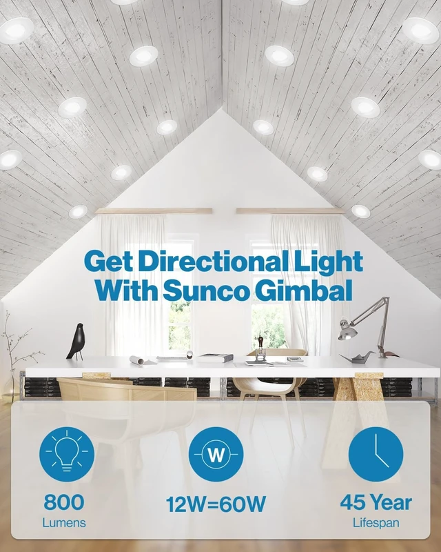 Alt view image 2 of 7 - Sunco 6 Inch Gimbal LED Recessed Light, Adjustable Angle, 12W=60W
