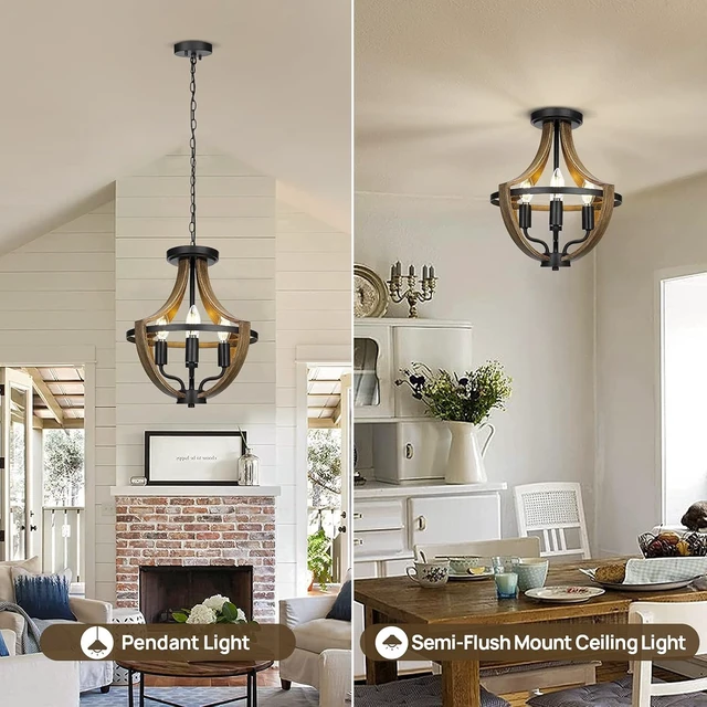 Alt view image 2 of 7 - 13.1" Modern Farmhouse Hanging Pendant Lighting, 4-Light Rustic Interior Flush Mount Ceiling Light Fixture, Vintage Chandelier for Hallway Foyer Dining Room Entryway Kitchen Island Bedroom